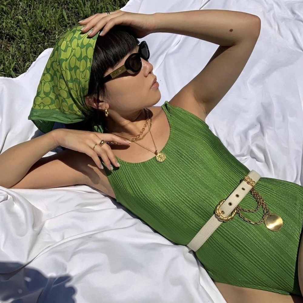 Gorgeous vintage green one piece swimsuit from shop suki